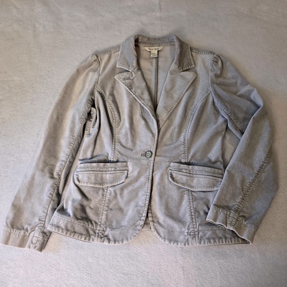 White House Black Market Gray Velvet Blazer Puff Shoulder Jacket Size 6